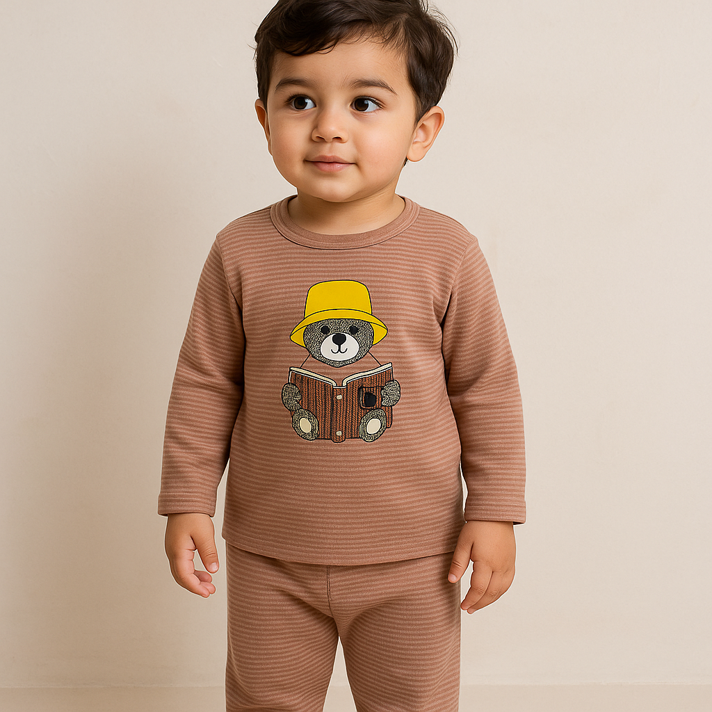 Baby Fleece Pajama Set Bear Strips Brown - Sunshine