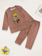 Baby Fleece Pajama Set Bear Strips Brown - Sunshine