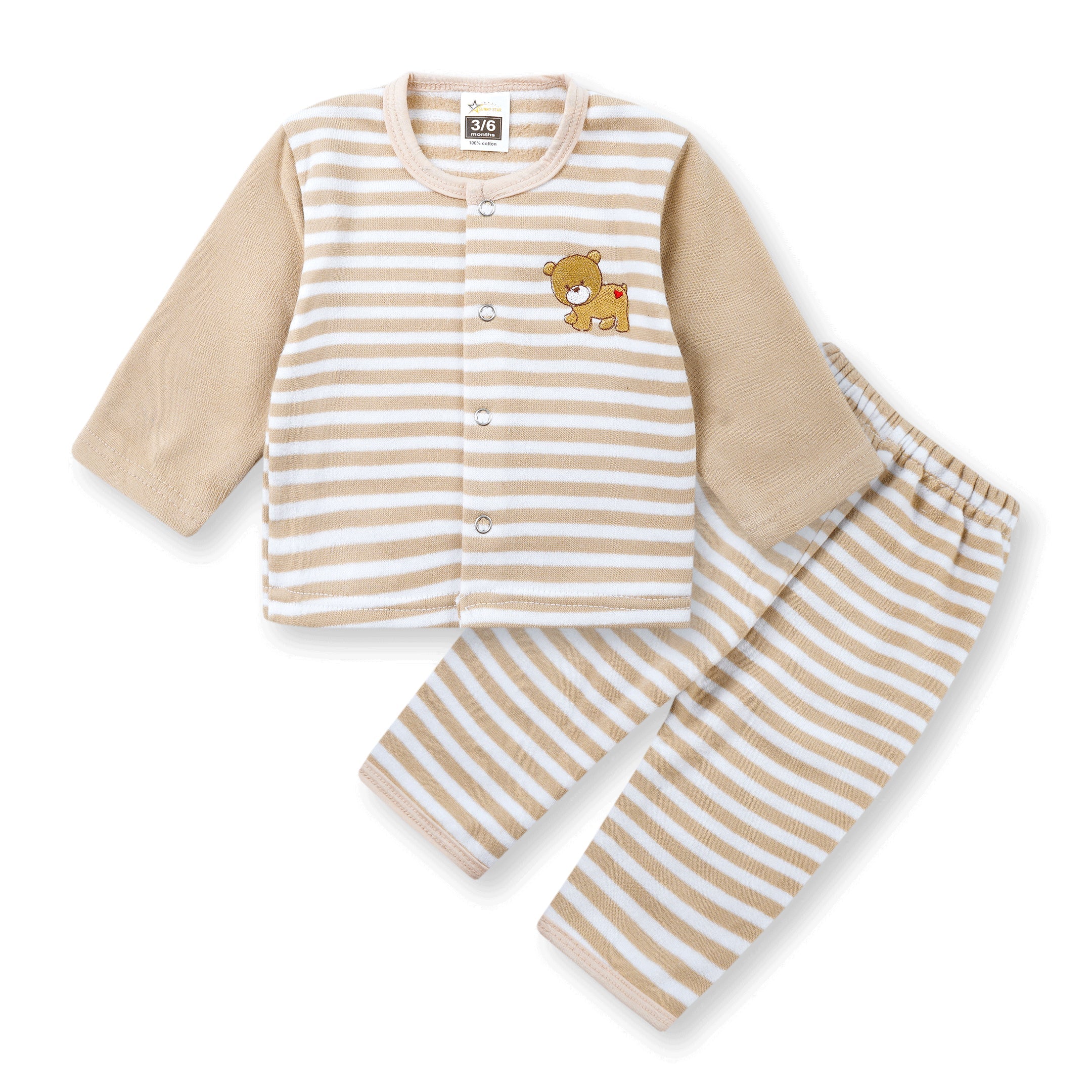 Baby Sleepsuit Fleece Stripes Beige - Sunshine