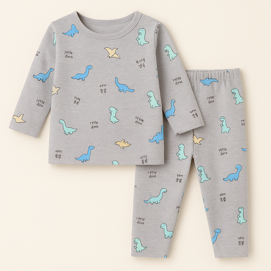 Baby Fleece Pajama Set Dino Grey - Sunshine