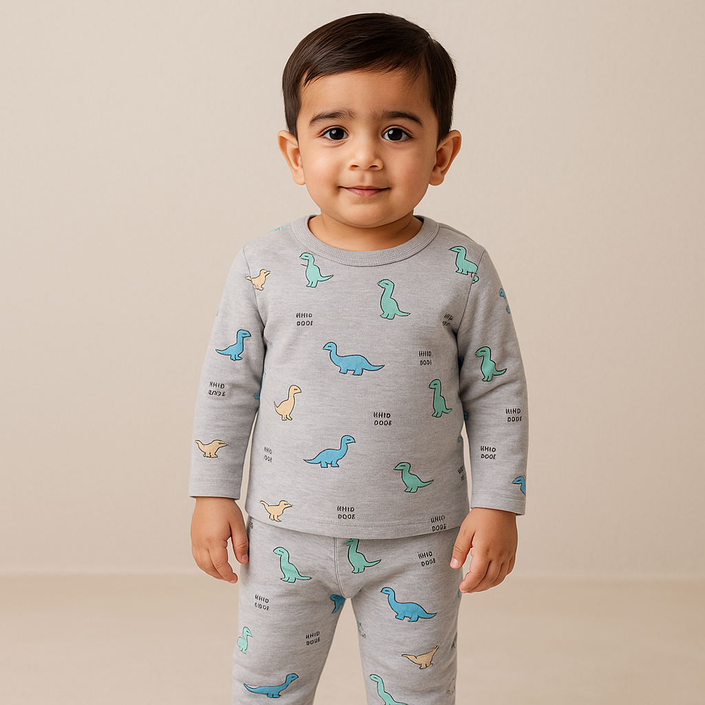 Baby Fleece Pajama Set Dino Grey - Sunshine