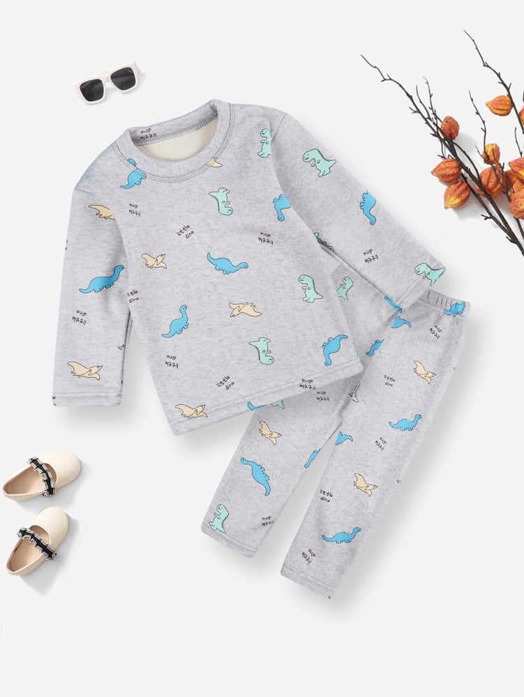 Baby Fleece Pajama Set Dino Grey - Sunshine