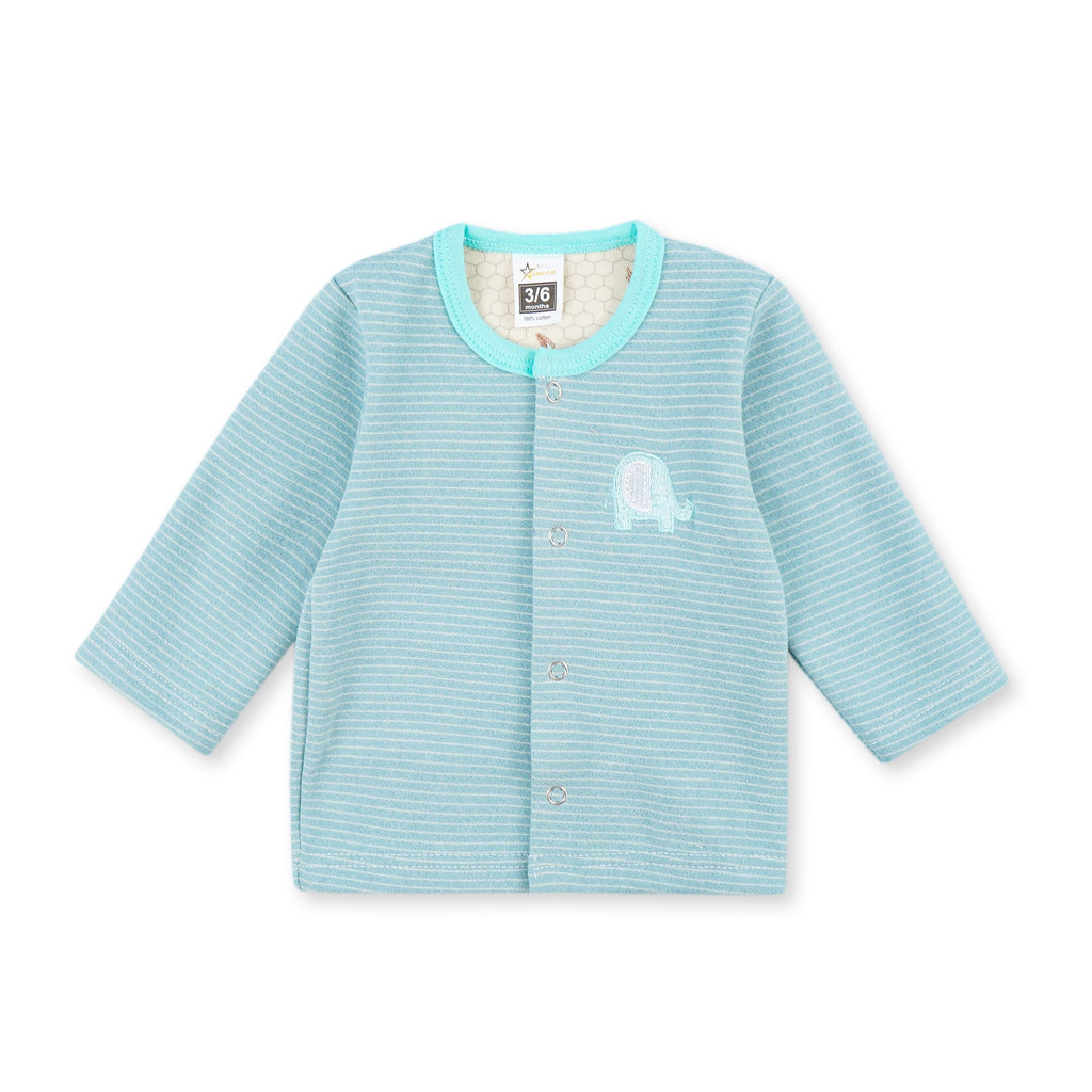 Baby Sleepsuit Fleece Elephant Stripes Sea Green - Sunshine