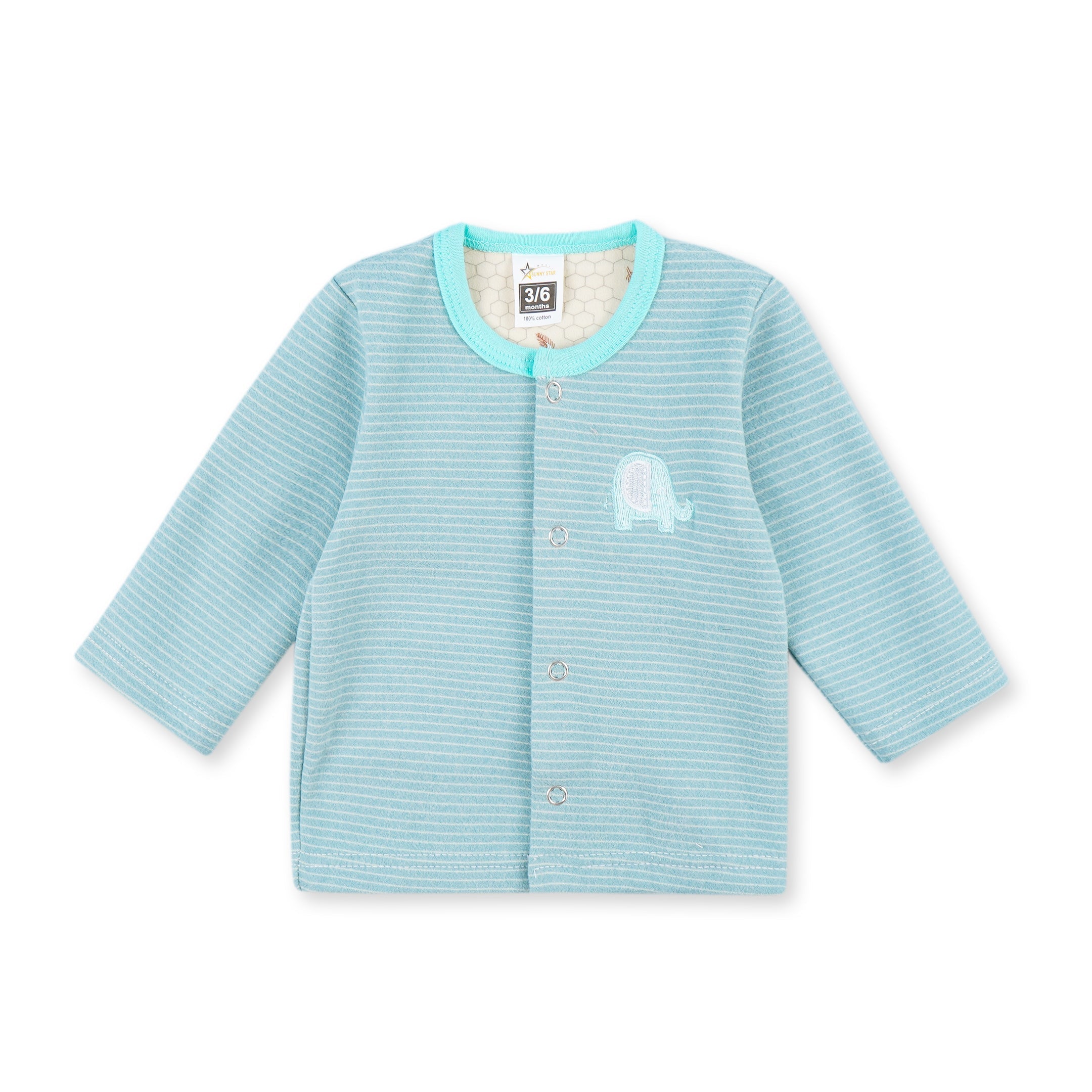 Baby Sleepsuit Fleece Elephant Stripes Sea Green - Sunshine