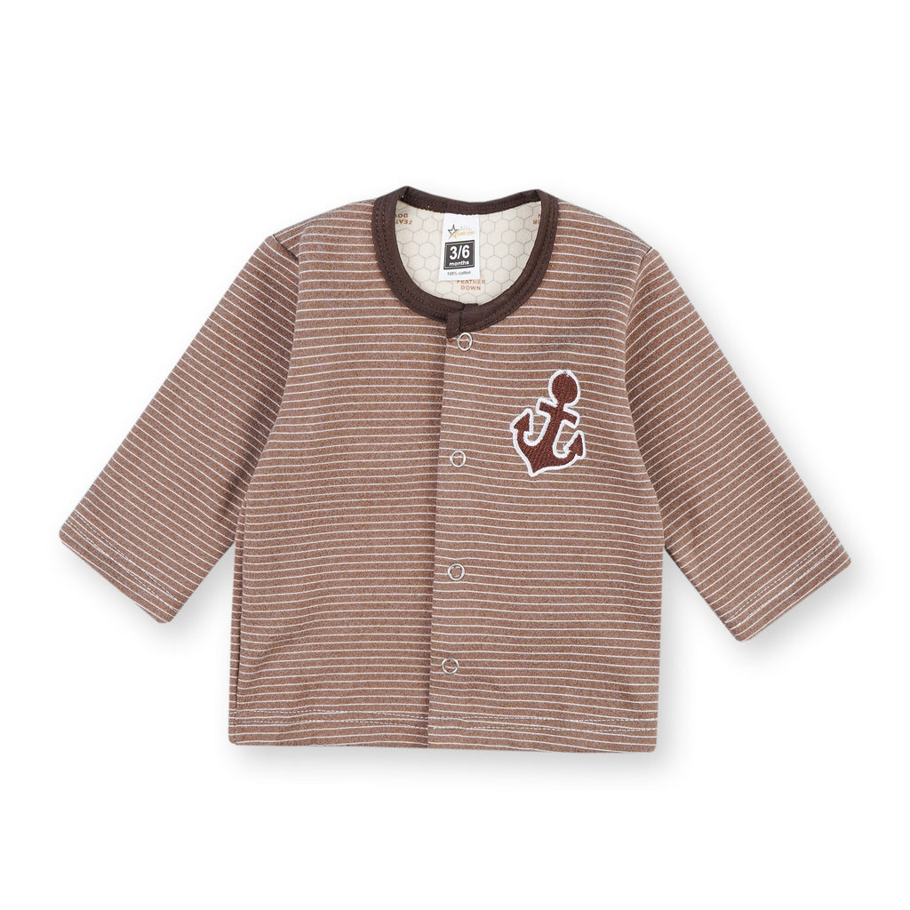 Baby Sleepsuit Fleece Anchor Stripes Brown - Sunshine