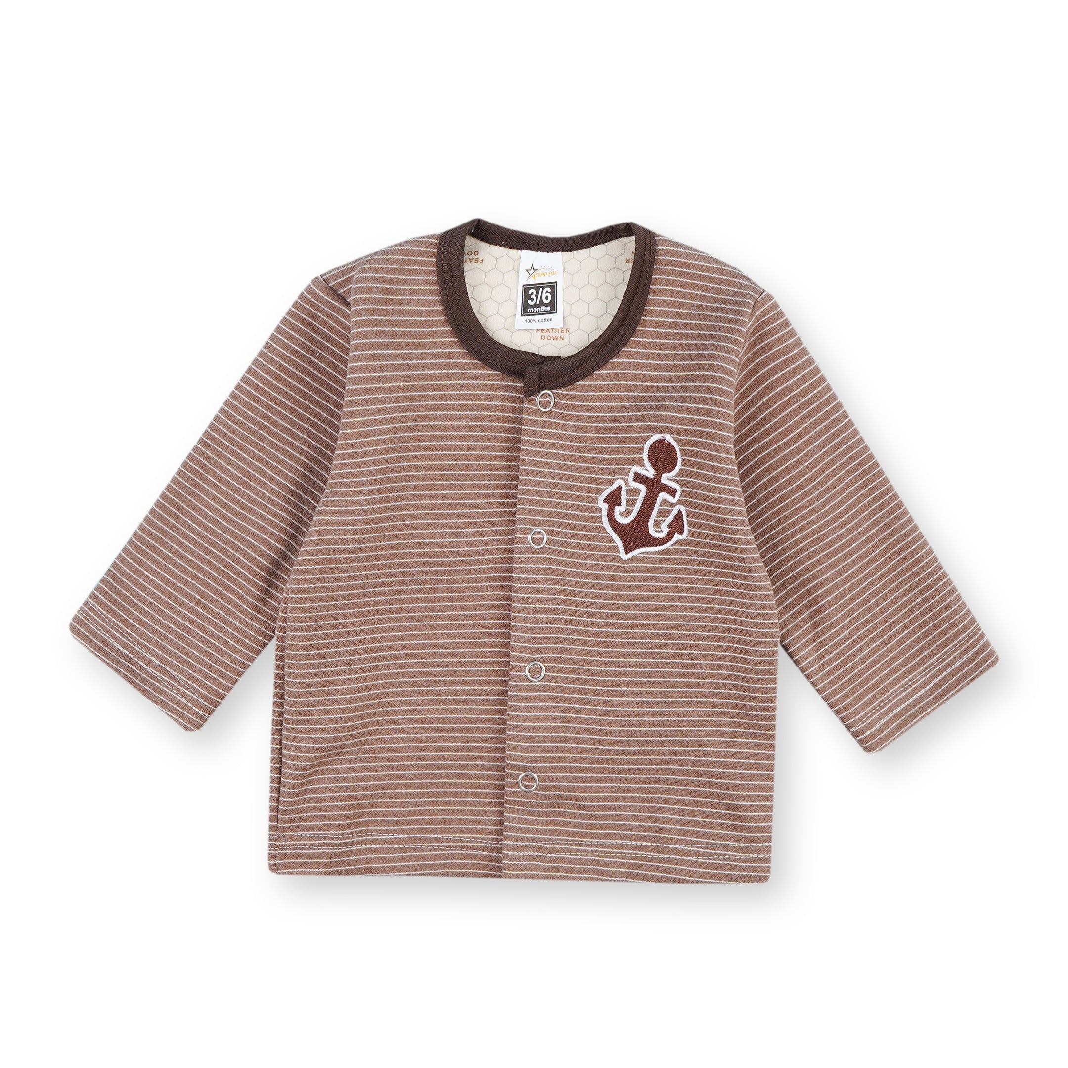 Baby Sleepsuit Fleece Anchor Stripes Brown - Sunshine
