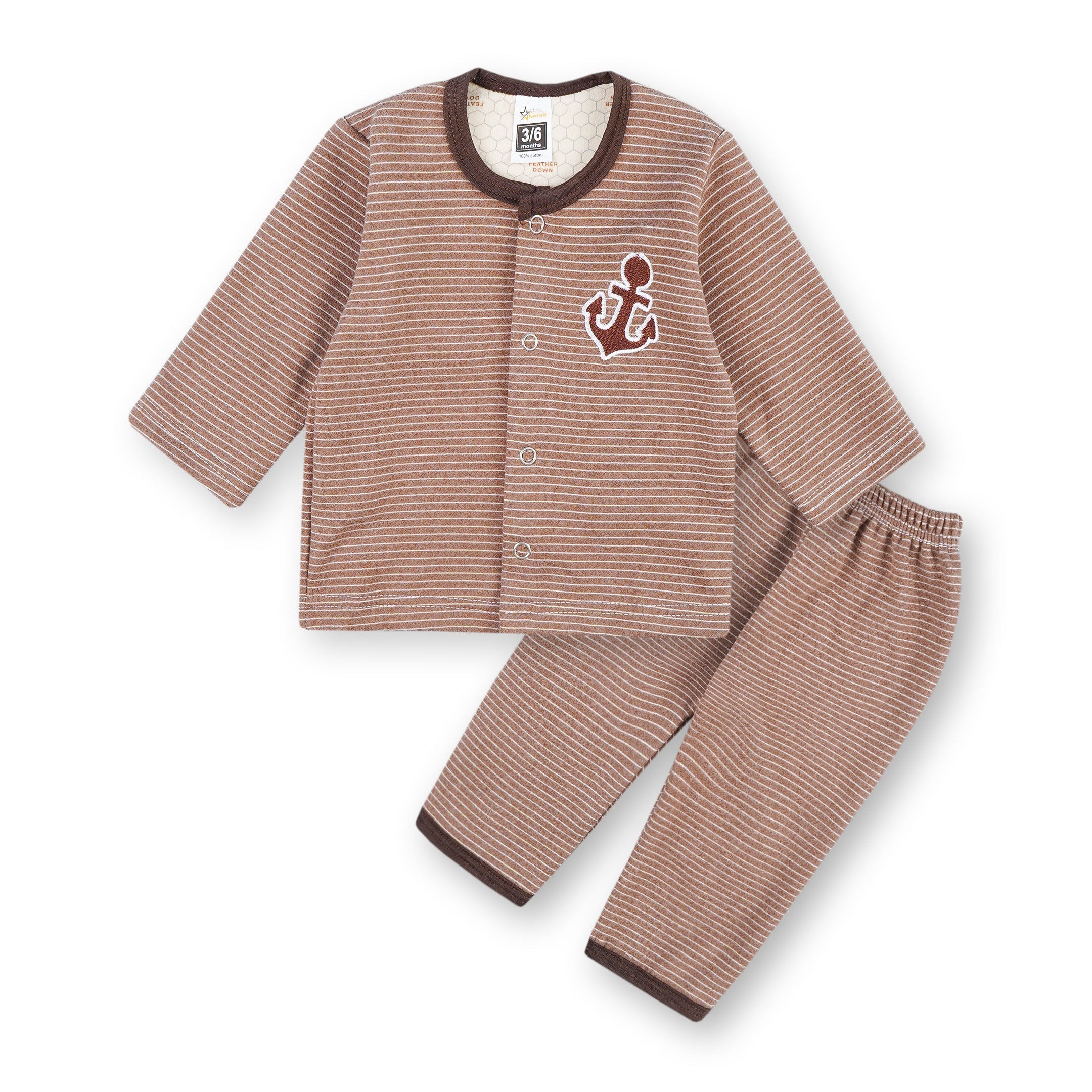 Baby Sleepsuit Fleece Anchor Stripes Brown - Sunshine