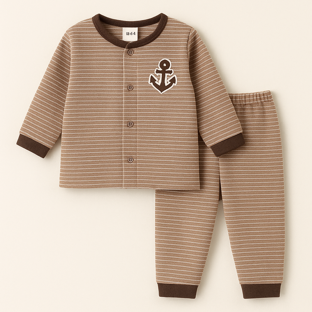 Baby Sleepsuit Fleece Anchor Stripes Brown - Sunshine