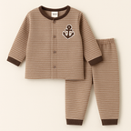 Baby Sleepsuit Fleece Anchor Stripes Brown - Sunshine
