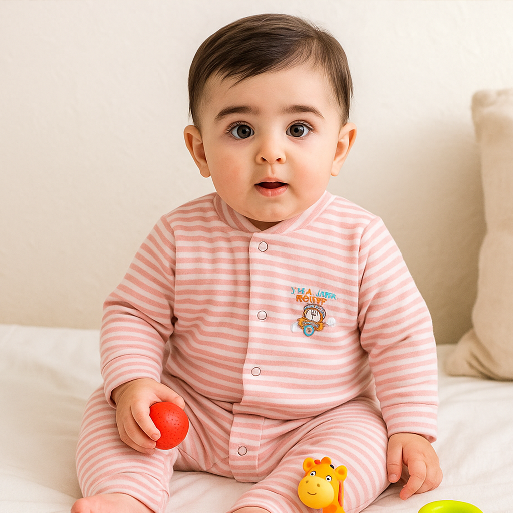 Baby Warm Full Body Sleepsuit Stripes Peach - Sunshine