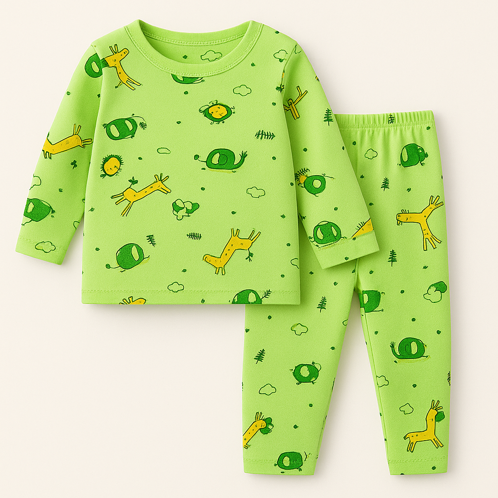 Baby Fleece Shirt & Pajama Set Animal Green - Sunshine