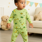 Baby Fleece Shirt & Pajama Set Animal Green - Sunshine