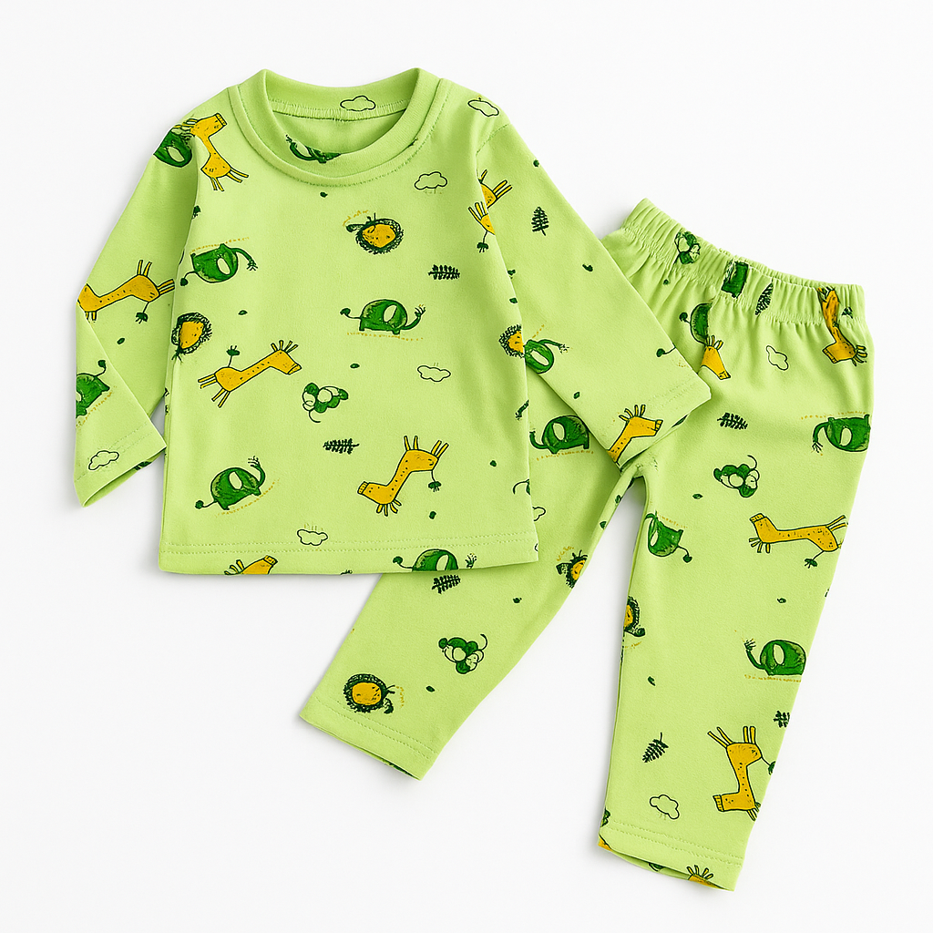 Baby Fleece Shirt & Pajama Set Animal Green - Sunshine