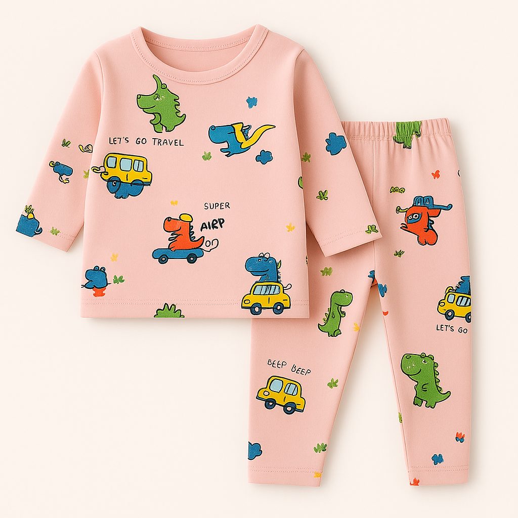 Baby Fleece Shirt & Pajama Set Dino Baby Pink - Sunshine
