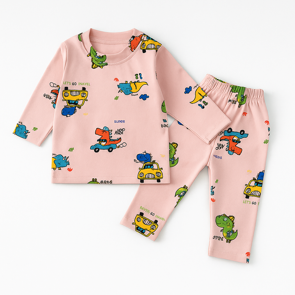 Baby Fleece Shirt & Pajama Set Dino Baby Pink - Sunshine