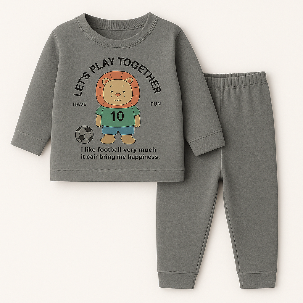 Baby Fleece Shirt & Pajama Set Lion Grey - Sunshine
