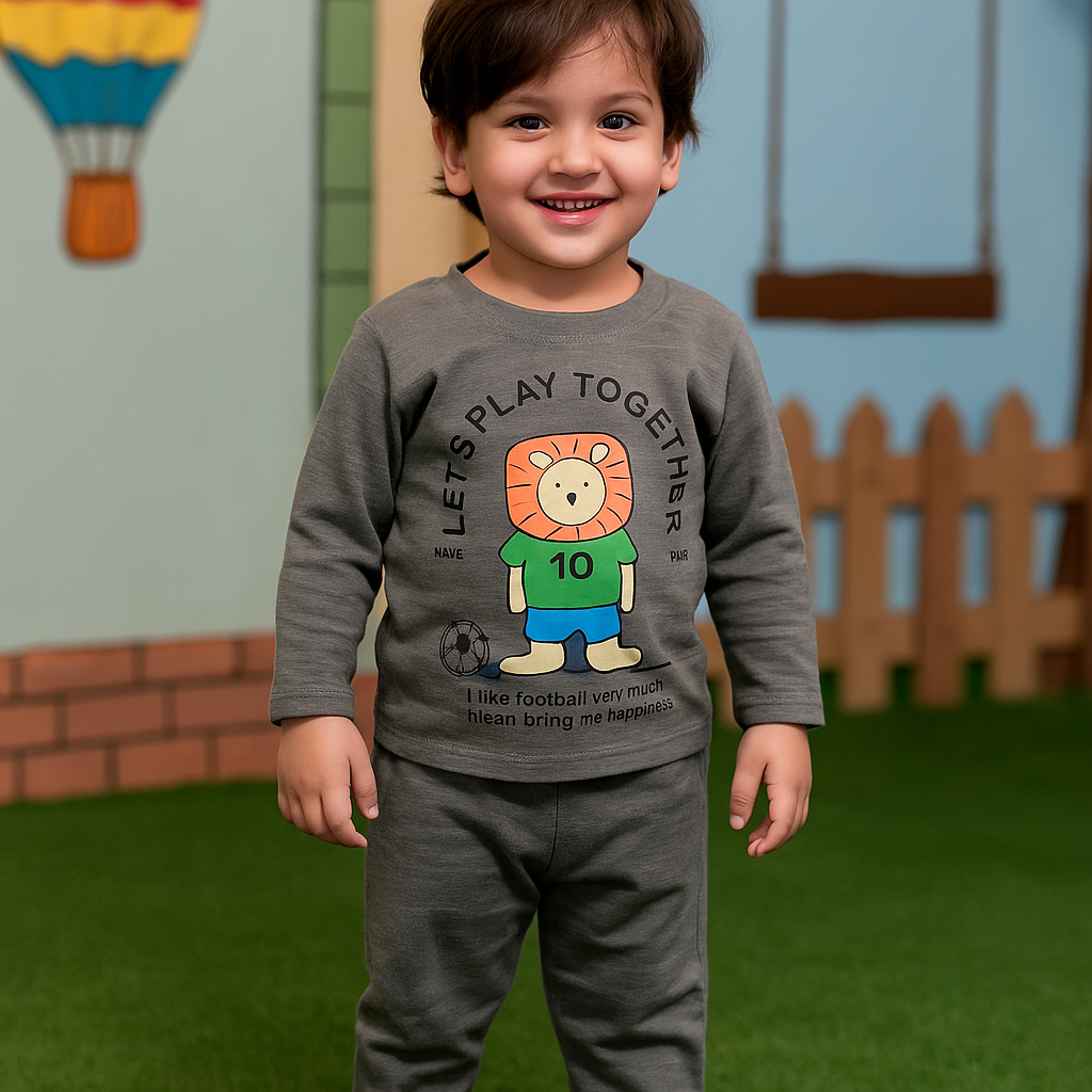 Baby Fleece Shirt & Pajama Set Lion Grey - Sunshine