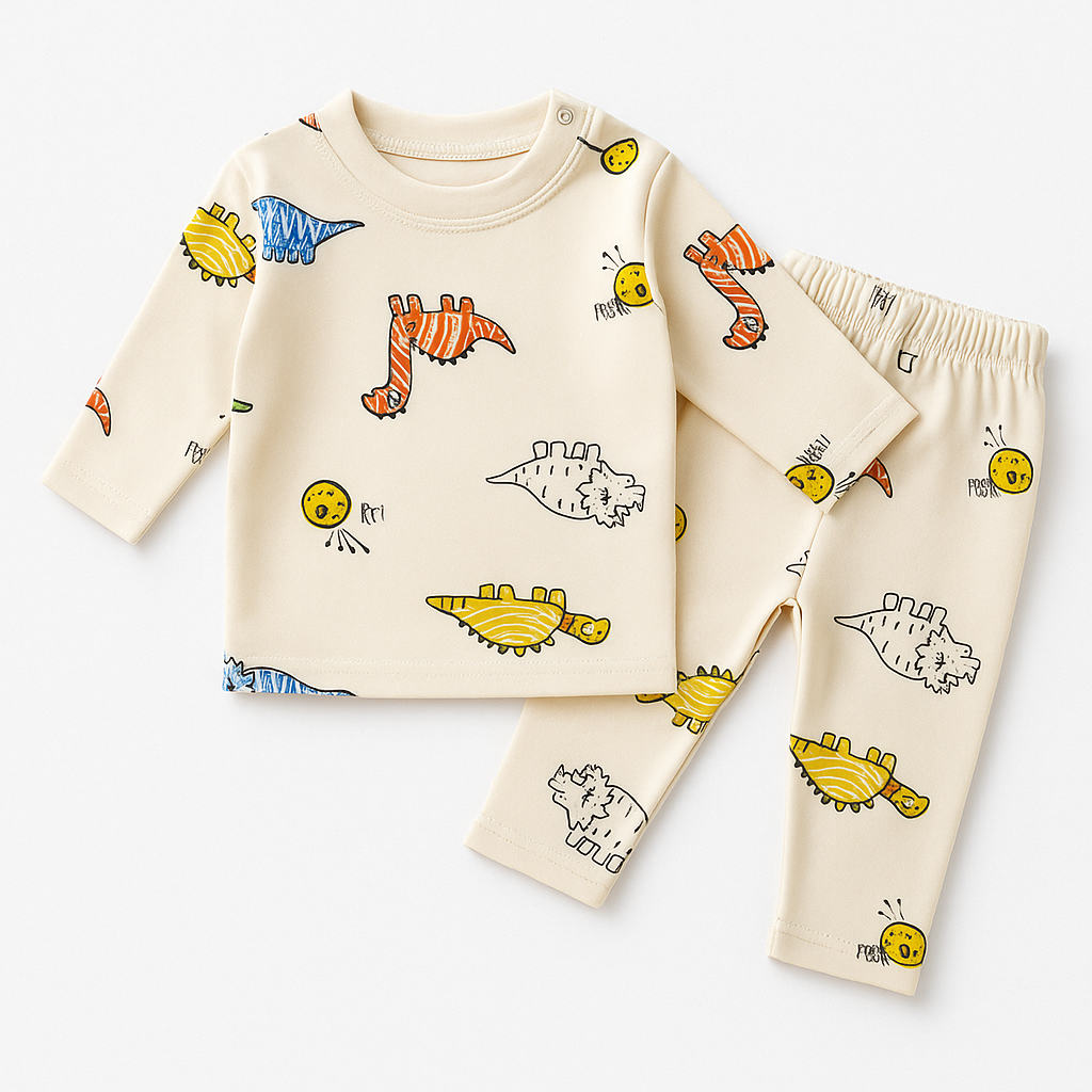 Baby Fleece Shirt & Pajama Set Dino Off White - Sunshine