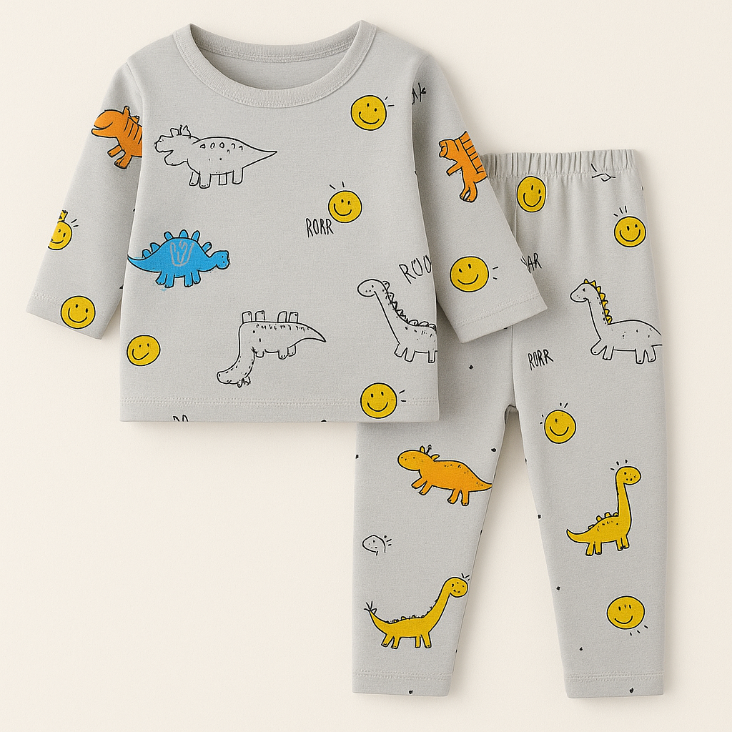 Baby Fleece Shirt & Pajama Set Dino Grey - Sunshine