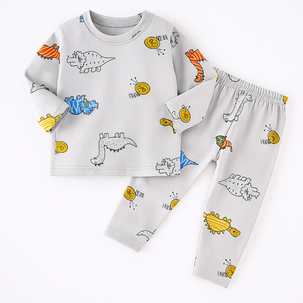 Baby Fleece Shirt & Pajama Set Dino Grey - Sunshine
