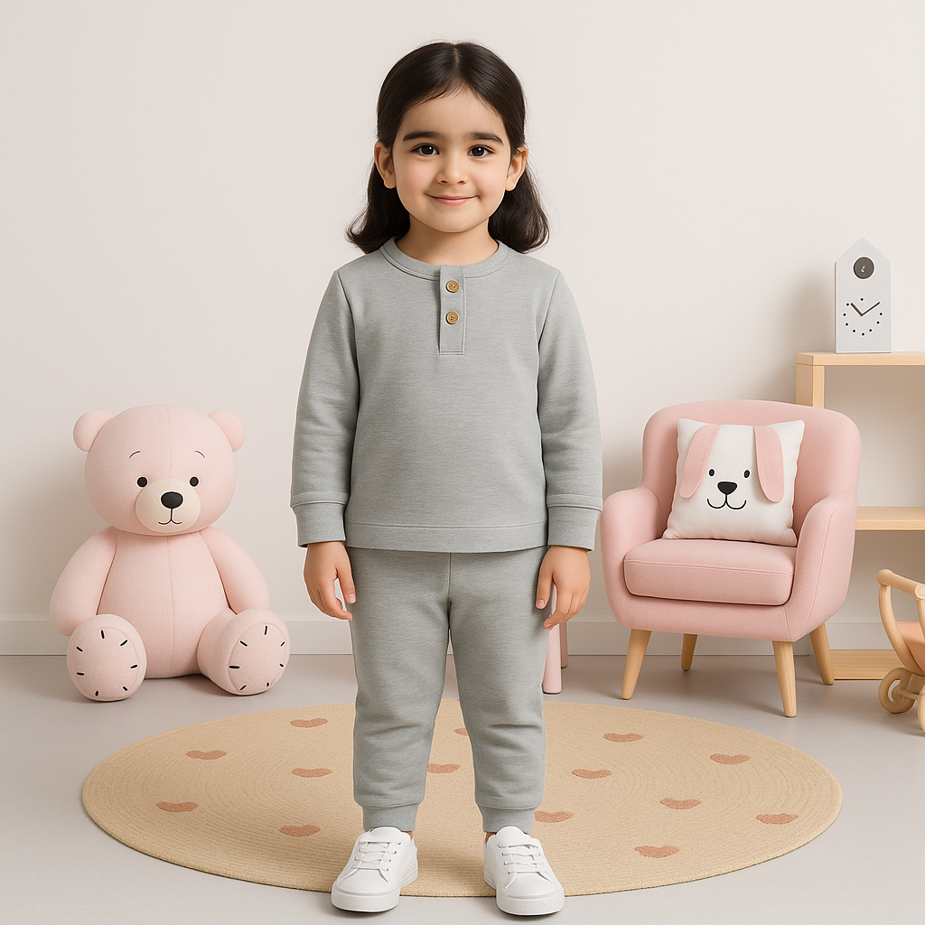 Kids Henley Pajama Set Heather Light Grey SW - Sunshine