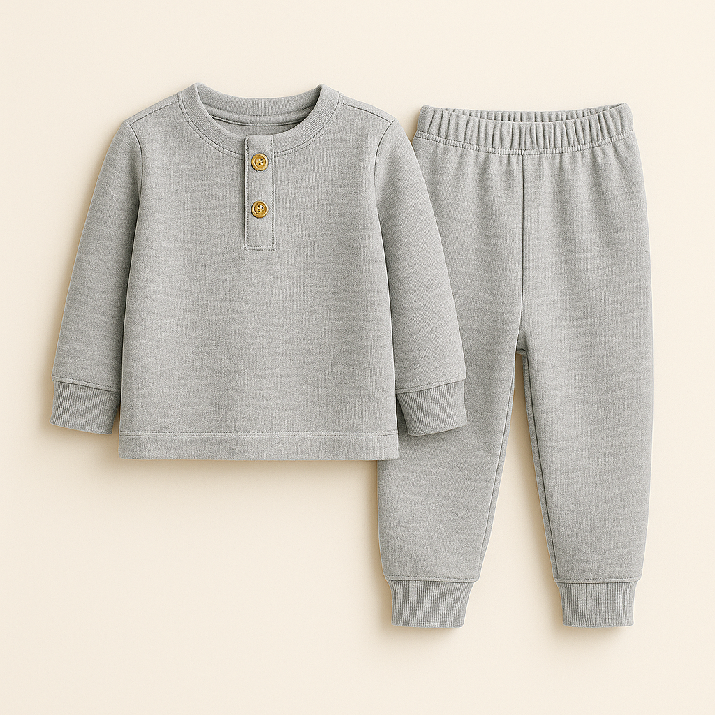 Kids Henley Pajama Set Heather Light Grey SW - Sunshine