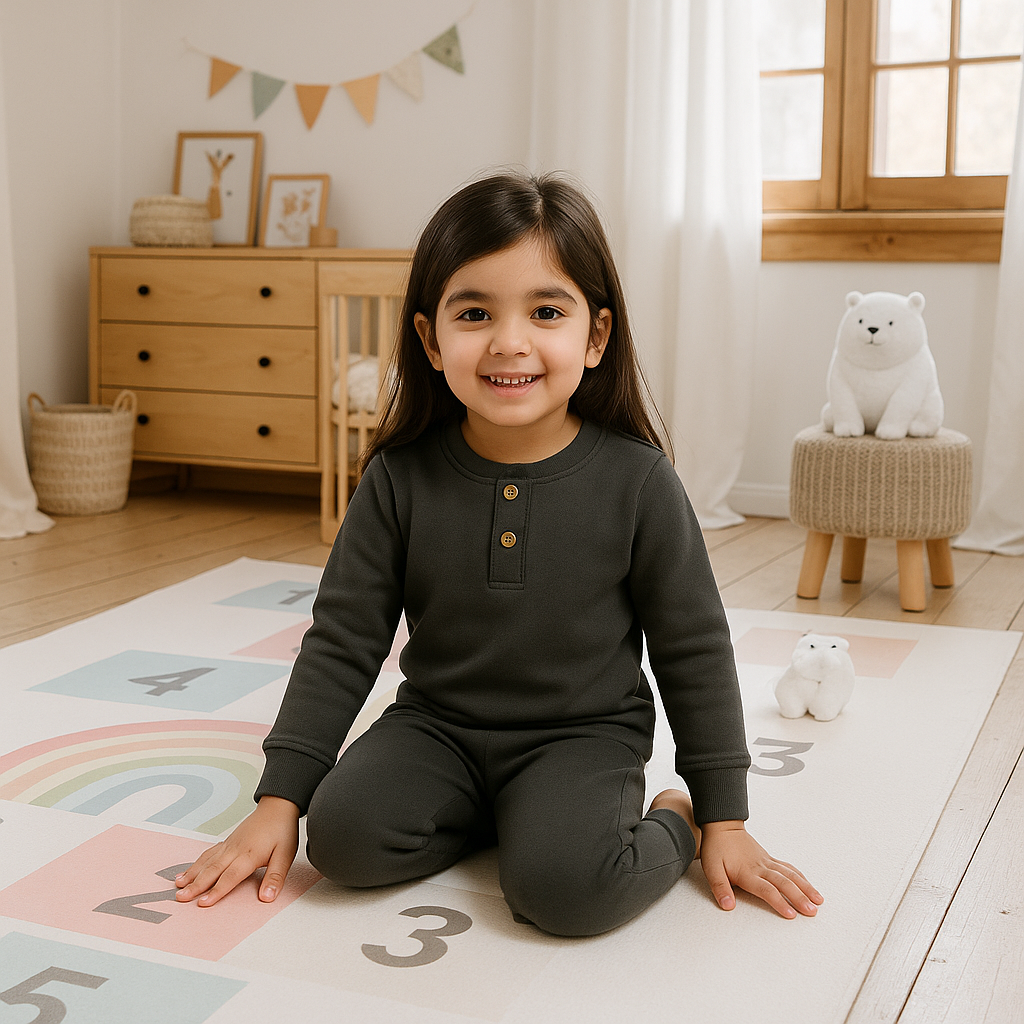 Kids Henley Pajama Set Charcoal SW - Sunshine