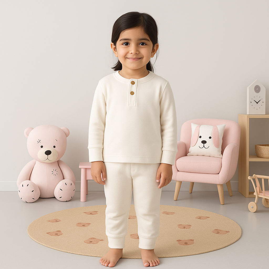 Kids Henley Pajama Set White SW - Sunshine