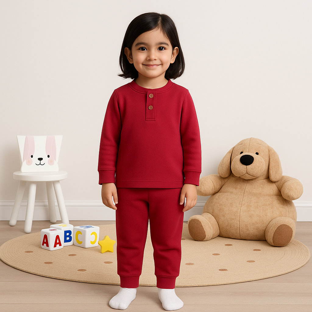 Kids Henley Pajama Set Dark Pink SW - Sunshine