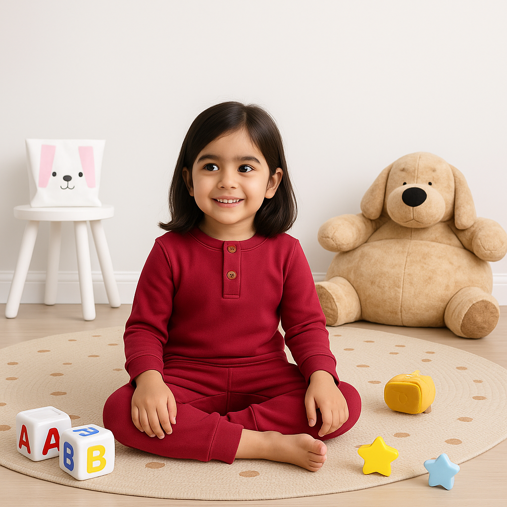 Kids Henley Pajama Set Dark Pink SW - Sunshine