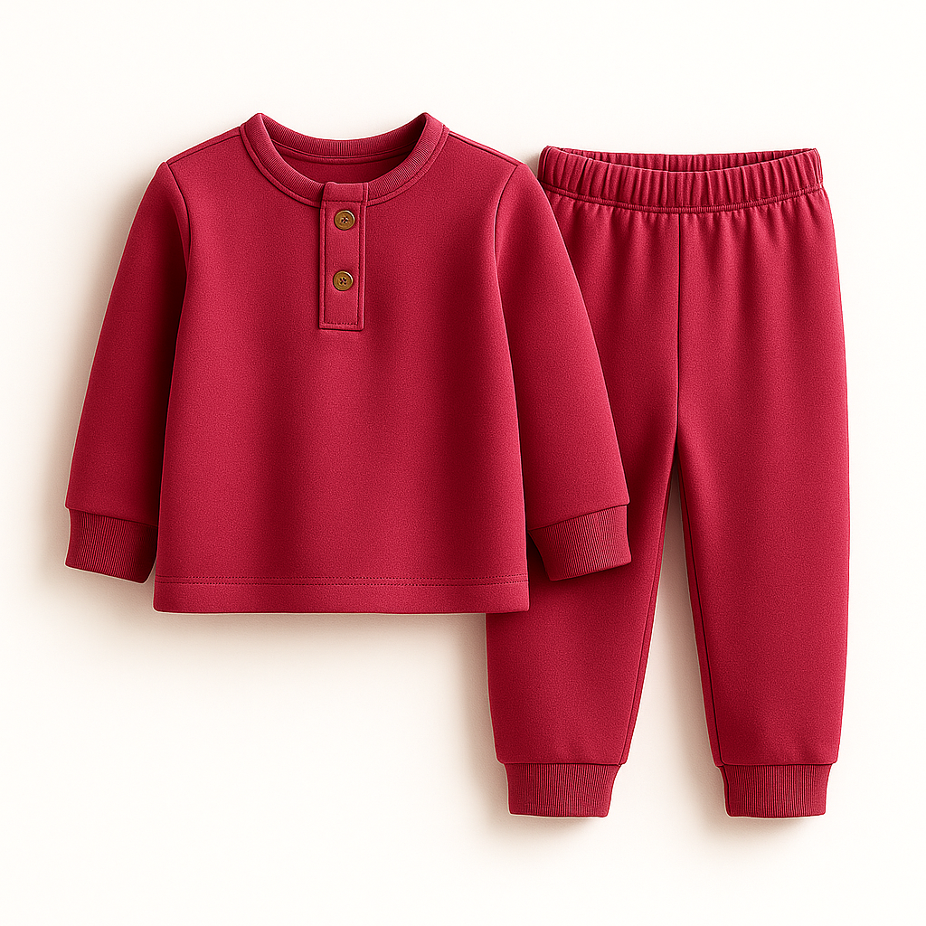 Kids Henley Pajama Set Dark Pink SW - Sunshine