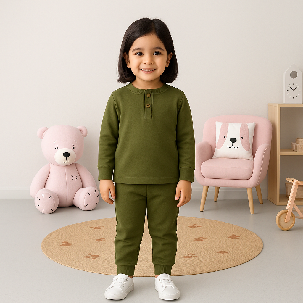 Kids Henley Pajama Set Olive Green SW - Sunshine
