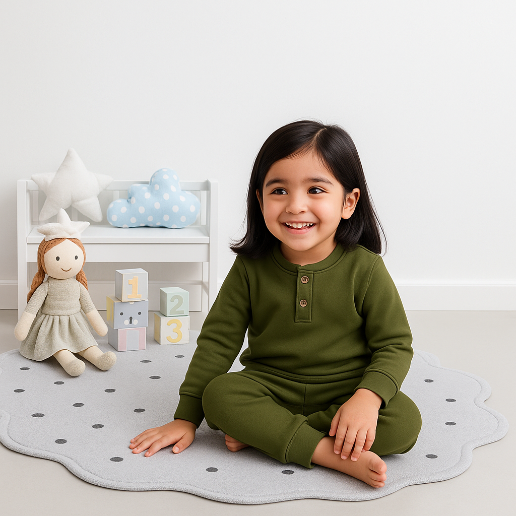 Kids Henley Pajama Set Olive Green SW - Sunshine