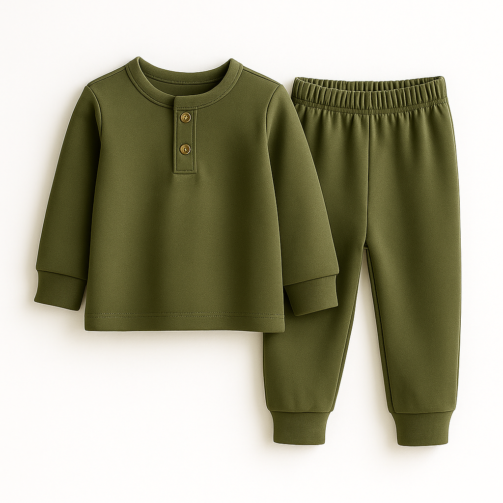 Kids Henley Pajama Set Olive Green SW - Sunshine