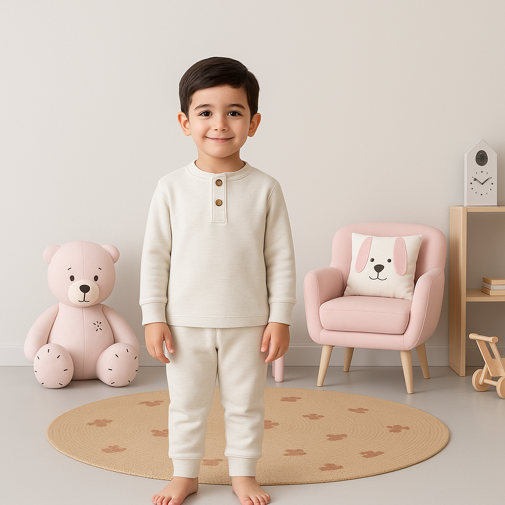 Kids Henley Pajama Set Heather Off White SW - Sunshine