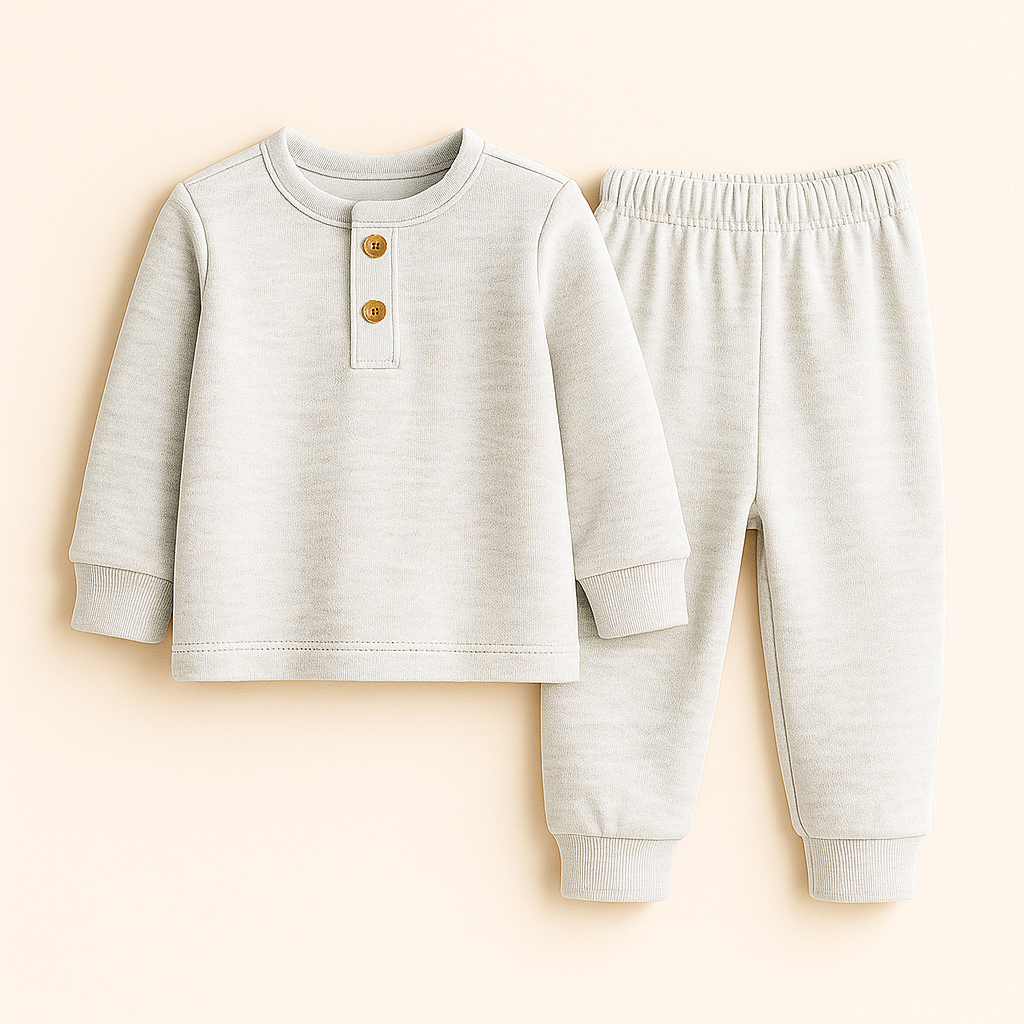 Kids Henley Pajama Set Heather Off White SW - Sunshine