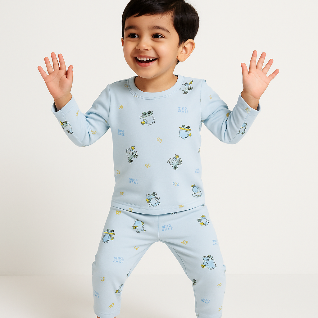 Baby Fleece Pajama Set Dino Blue - Sunshine