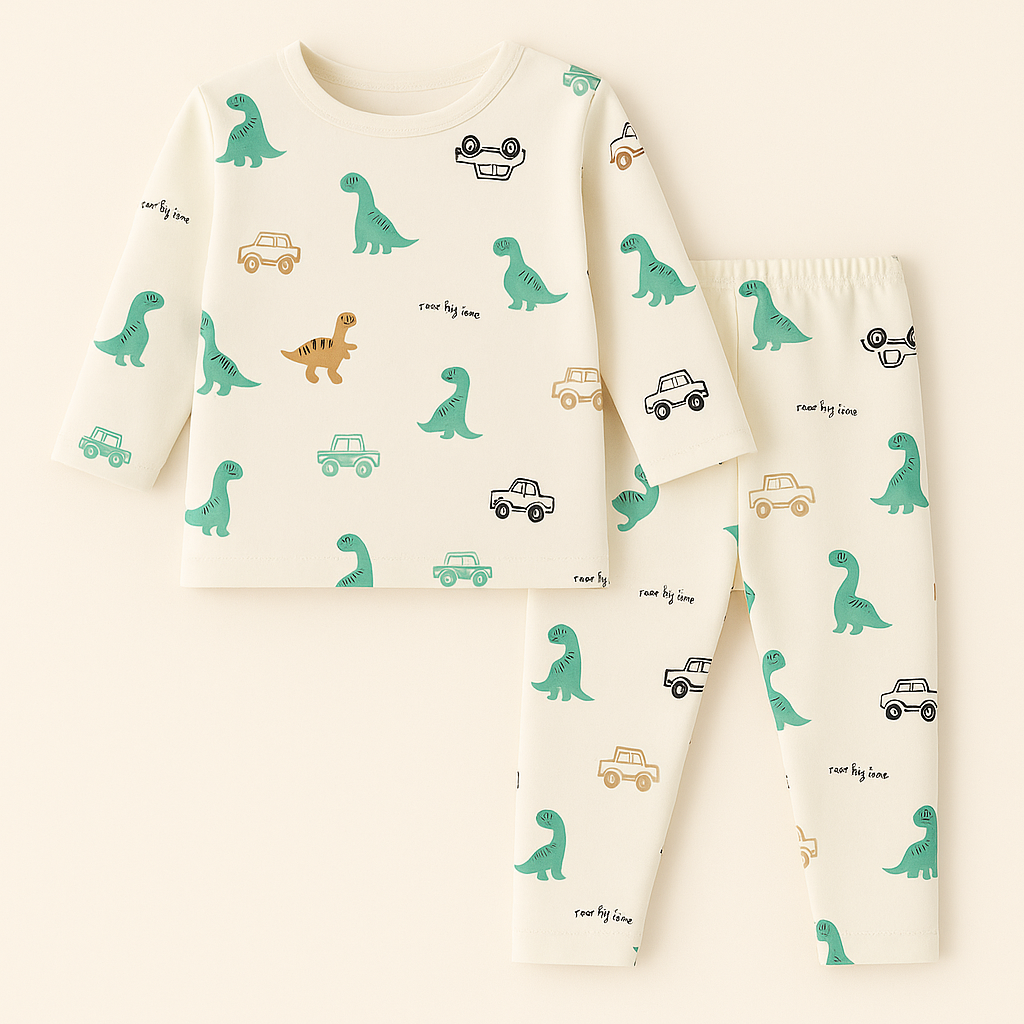 Baby Fleece Pajama Set Dino Off White - Sunshine