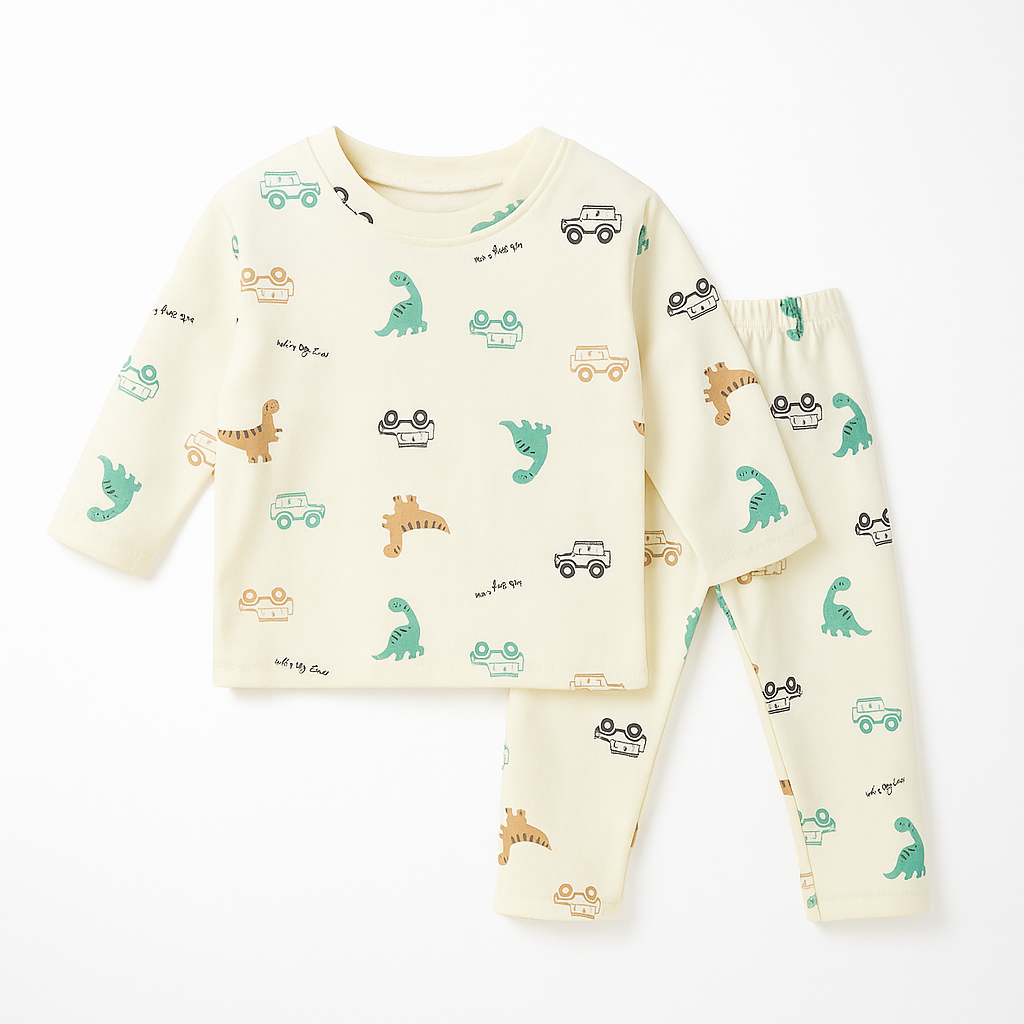 Baby Fleece Pajama Set Dino Off White - Sunshine