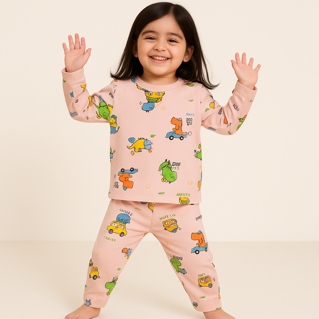 Baby Fleece Pajama Set Dino Peach - Sunshine