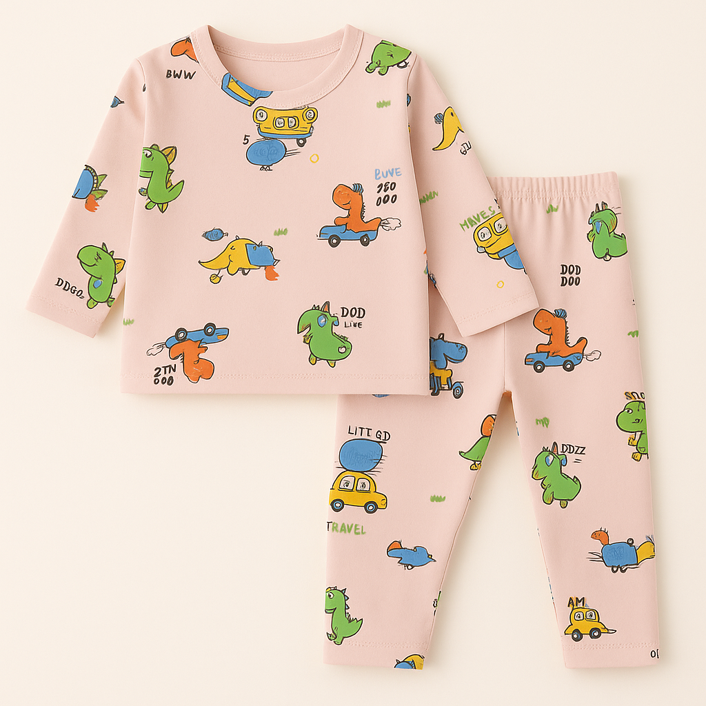 Baby Fleece Pajama Set Dino Peach - Sunshine