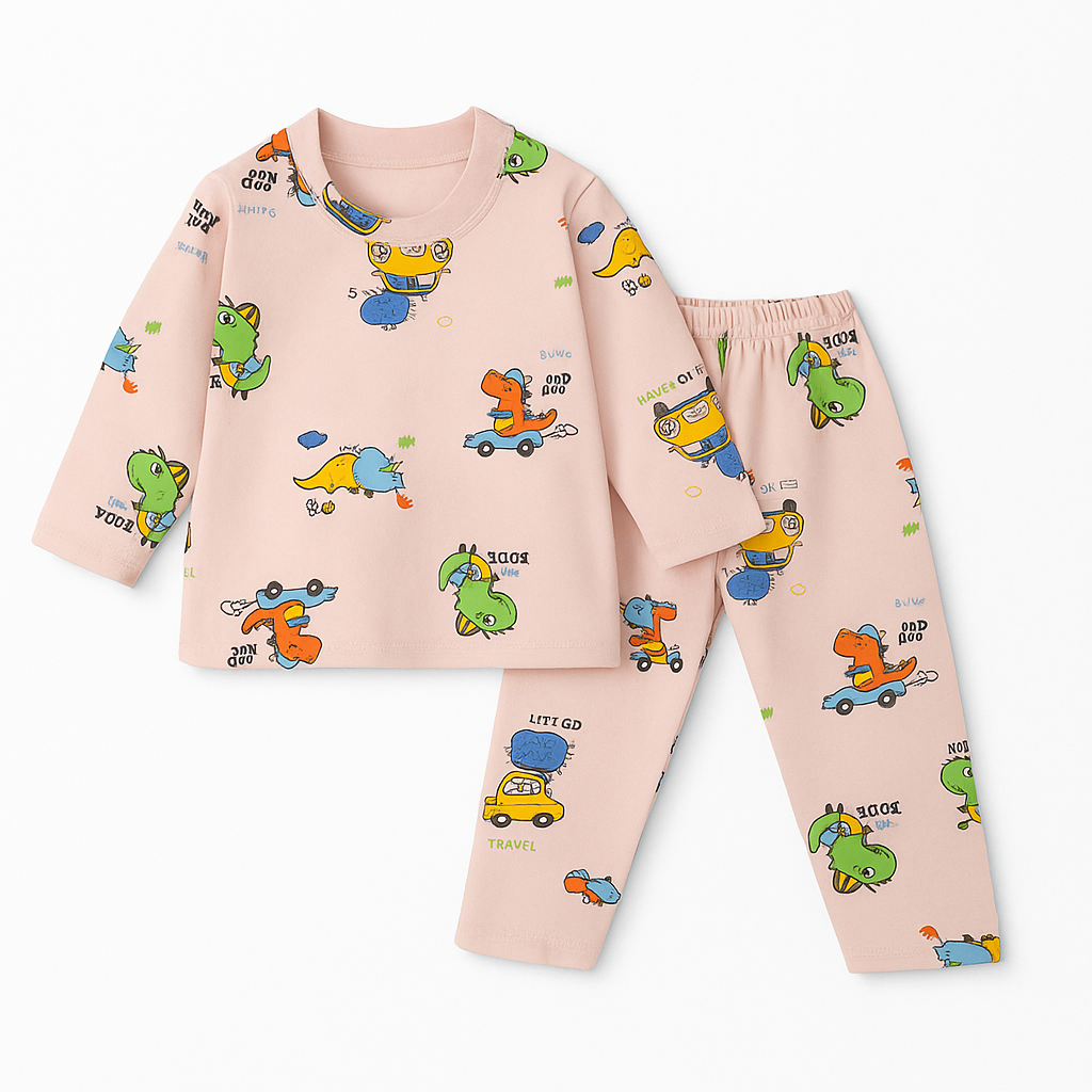 Baby Fleece Pajama Set Dino Peach - Sunshine