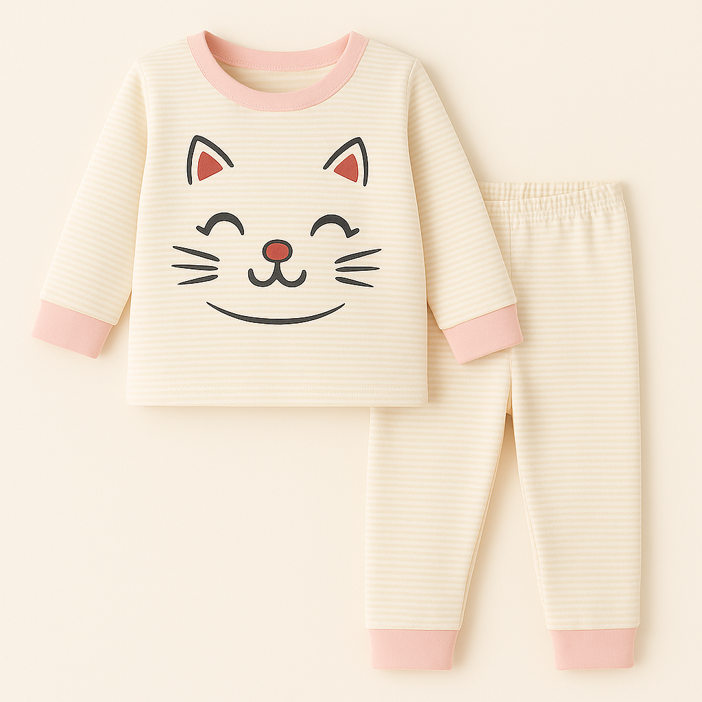 Baby Fleece Pajama Set Kitty Baby Pink - Sunshine