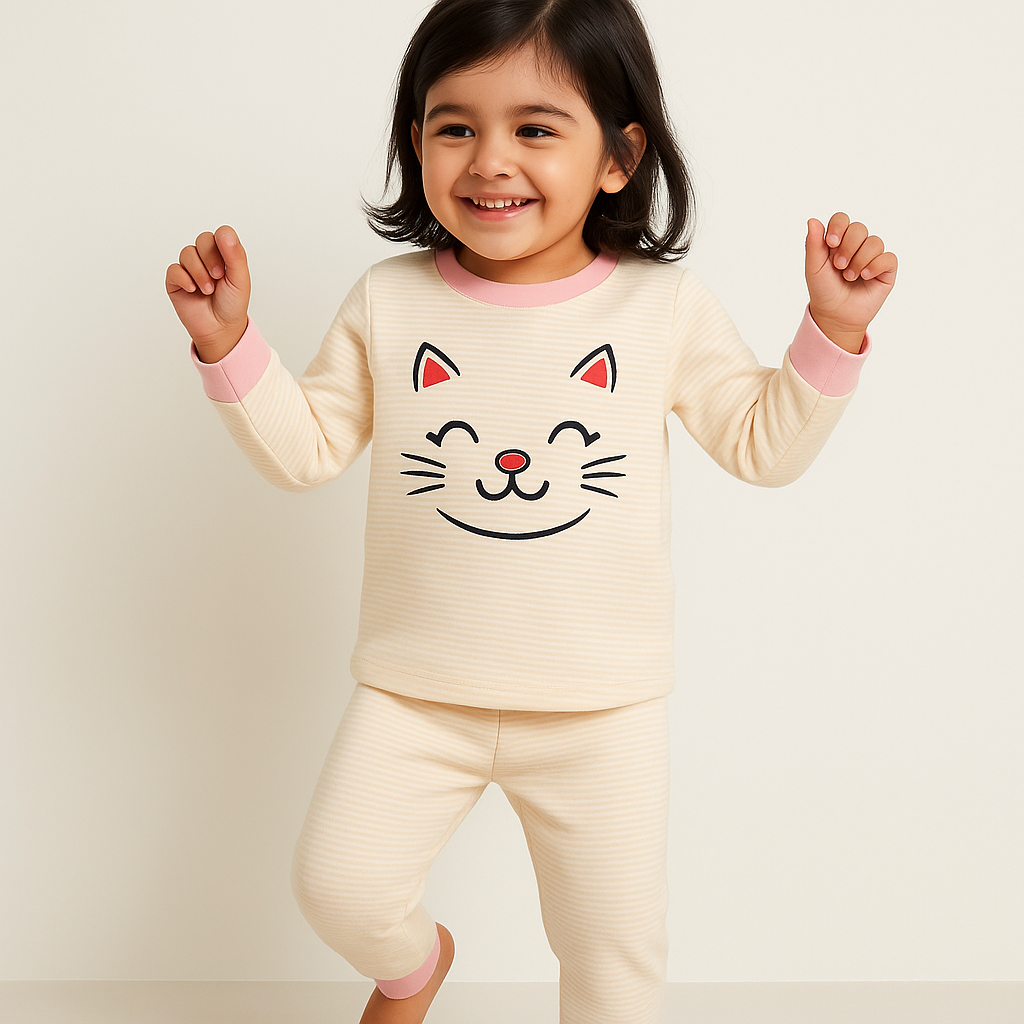 Baby Fleece Pajama Set Kitty Baby Pink - Sunshine