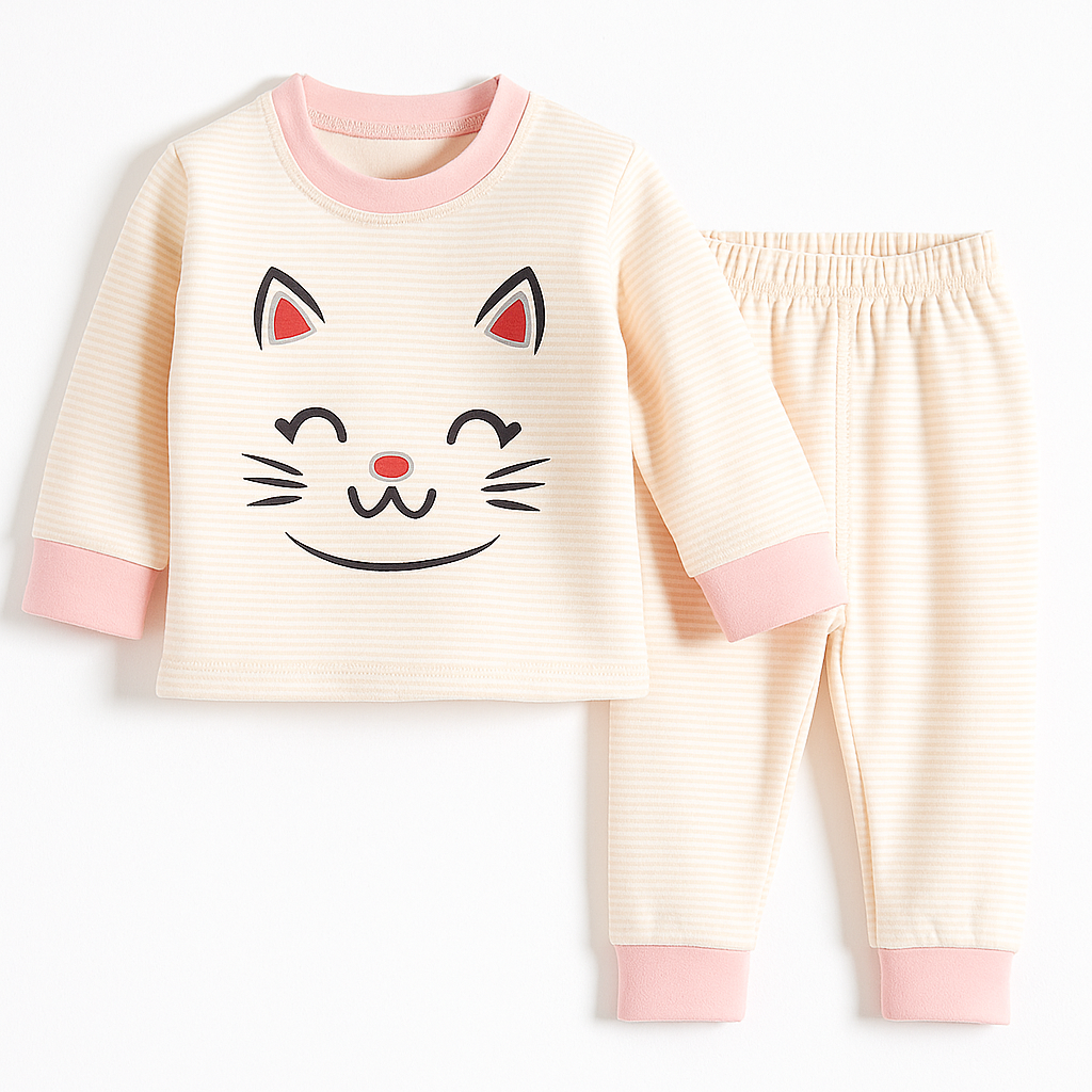 Baby Fleece Pajama Set Kitty Baby Pink - Sunshine