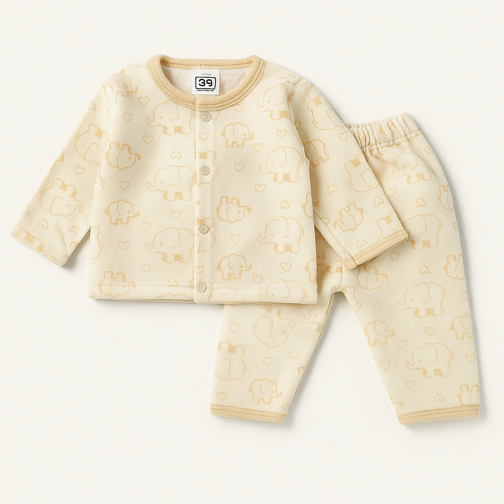 Baby Fleece Sleepsuit Elephant Beige - Sunshine