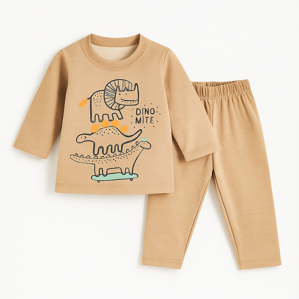 Baby Fleece Pajama Set Dino Peach - Sunshine