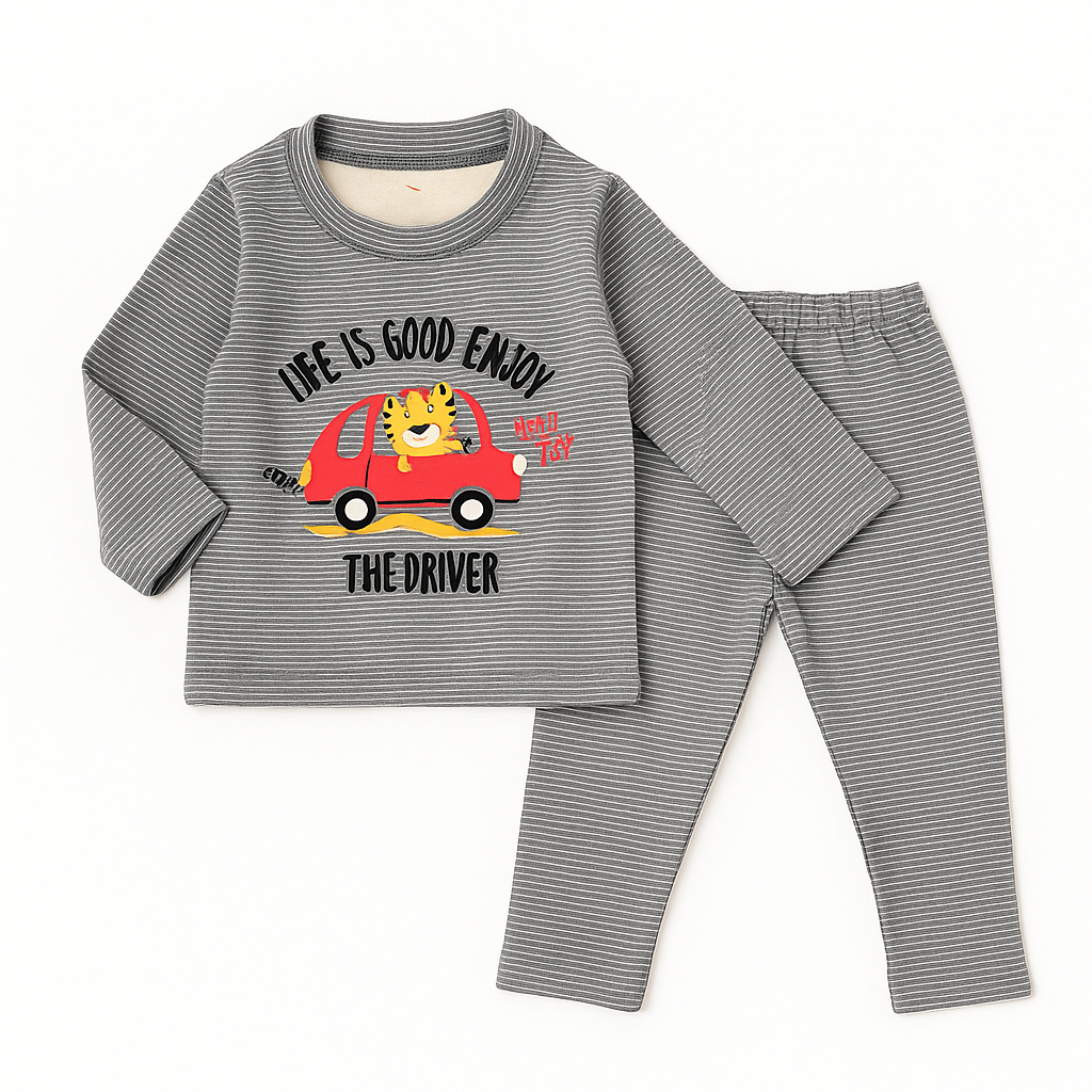 Baby Fleece Pajama Set Car Grey - Sunshine