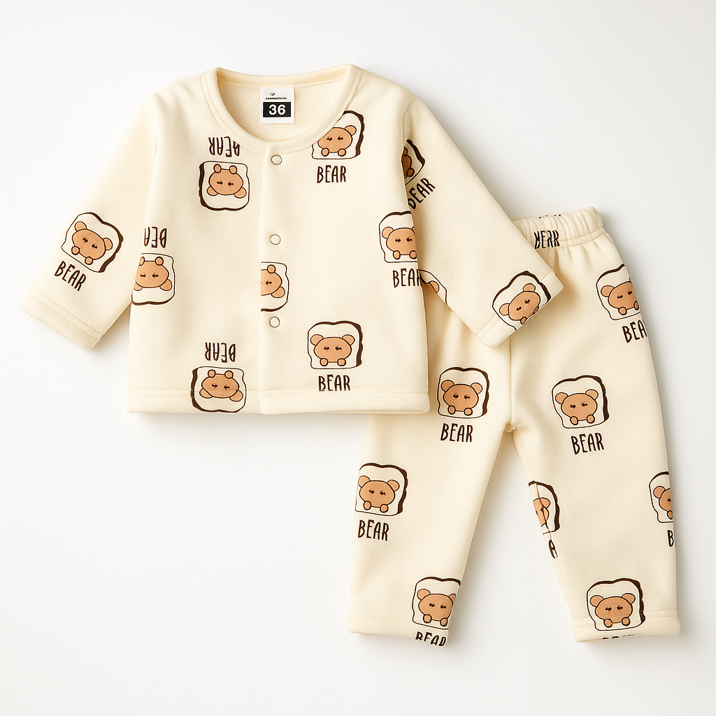 Baby Fleece Sleepsuit Bear Beige - Sunshine