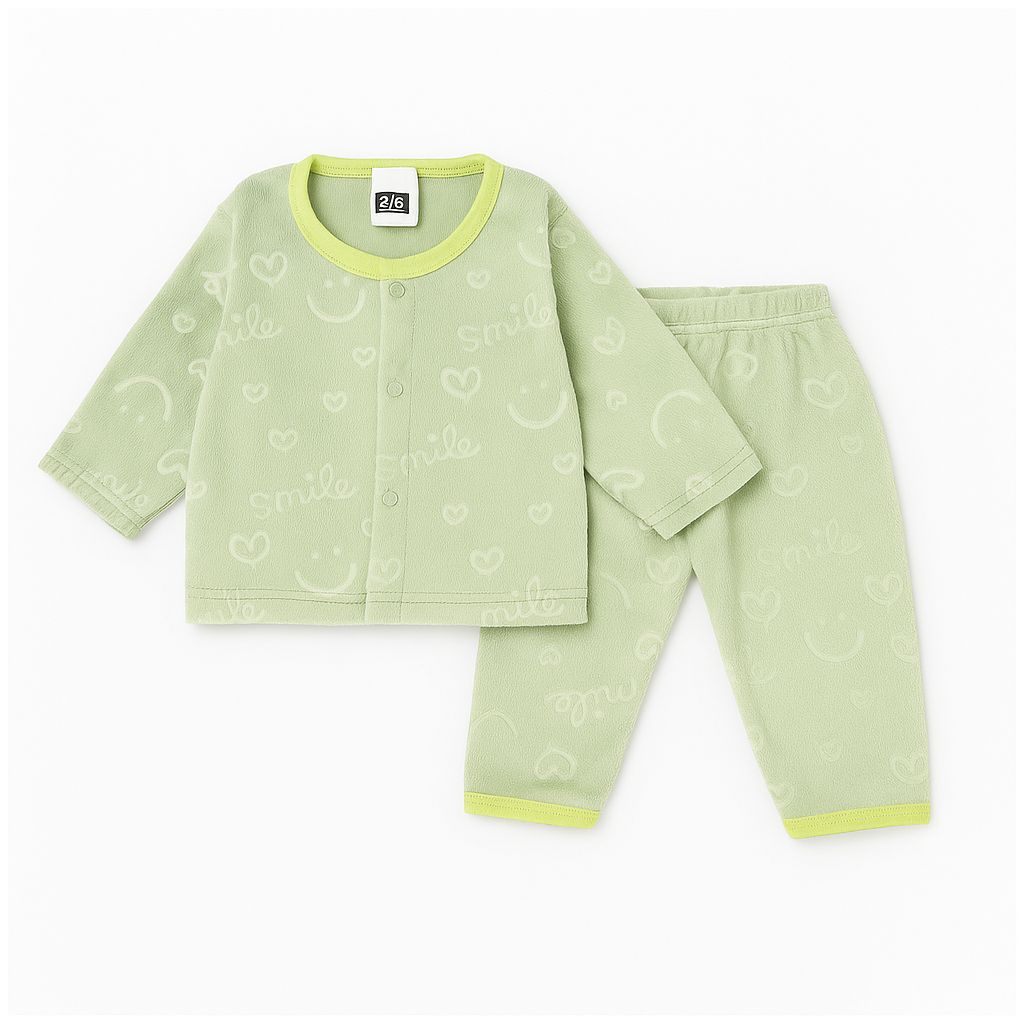 Baby Fleece Sleepsuit Hearts Sea Green - Sunshine